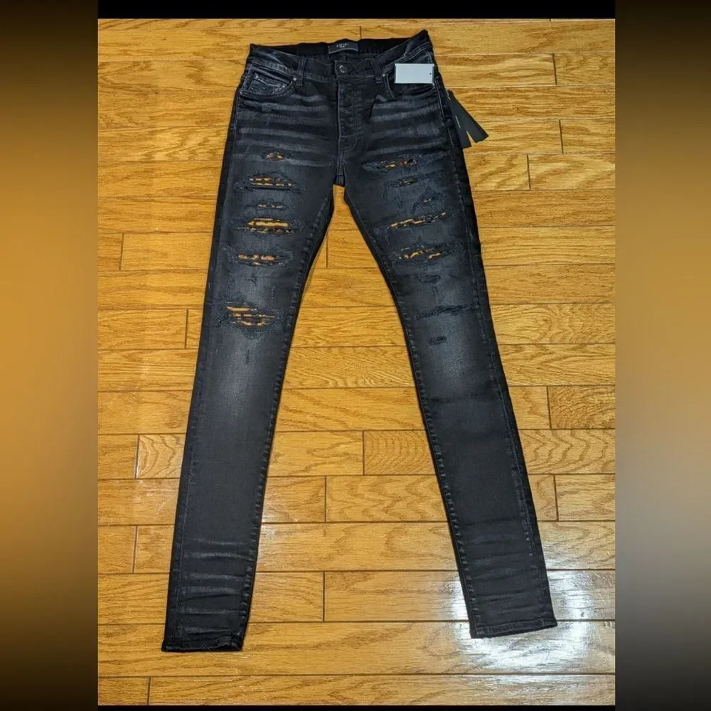 AMIRI Leopard Thrasher Ripped Skinny Jeans, sz 30 Aged Black - Picture 7 of 7
